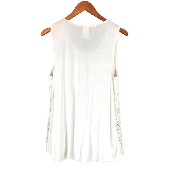 Rendezvous Crochet Knit Tank Top L Cream Ivory Triangles Stretch Sheer - Picture 3 of 6